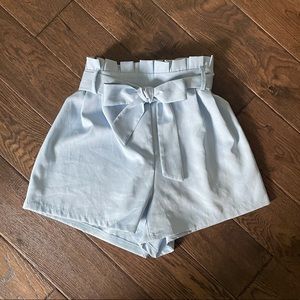 Blue paper bag shorts